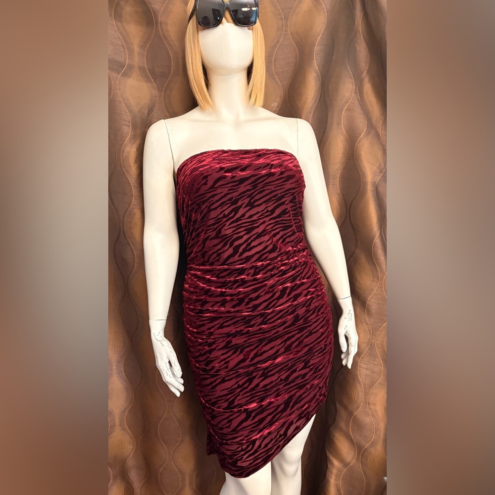 Red Zebra Print Strapless Dress